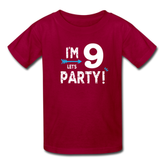 Boy 9th Birthday Shirt, I'm Nine Lets Party Kids' T-Shirt Fruit of the Loom - dark red