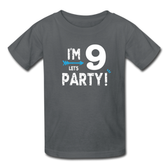 Boy 9th Birthday Shirt, I'm Nine Lets Party Kids' T-Shirt Fruit of the Loom - charcoal