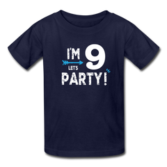 Boy 9th Birthday Shirt, I'm Nine Lets Party Kids' T-Shirt Fruit of the Loom - navy