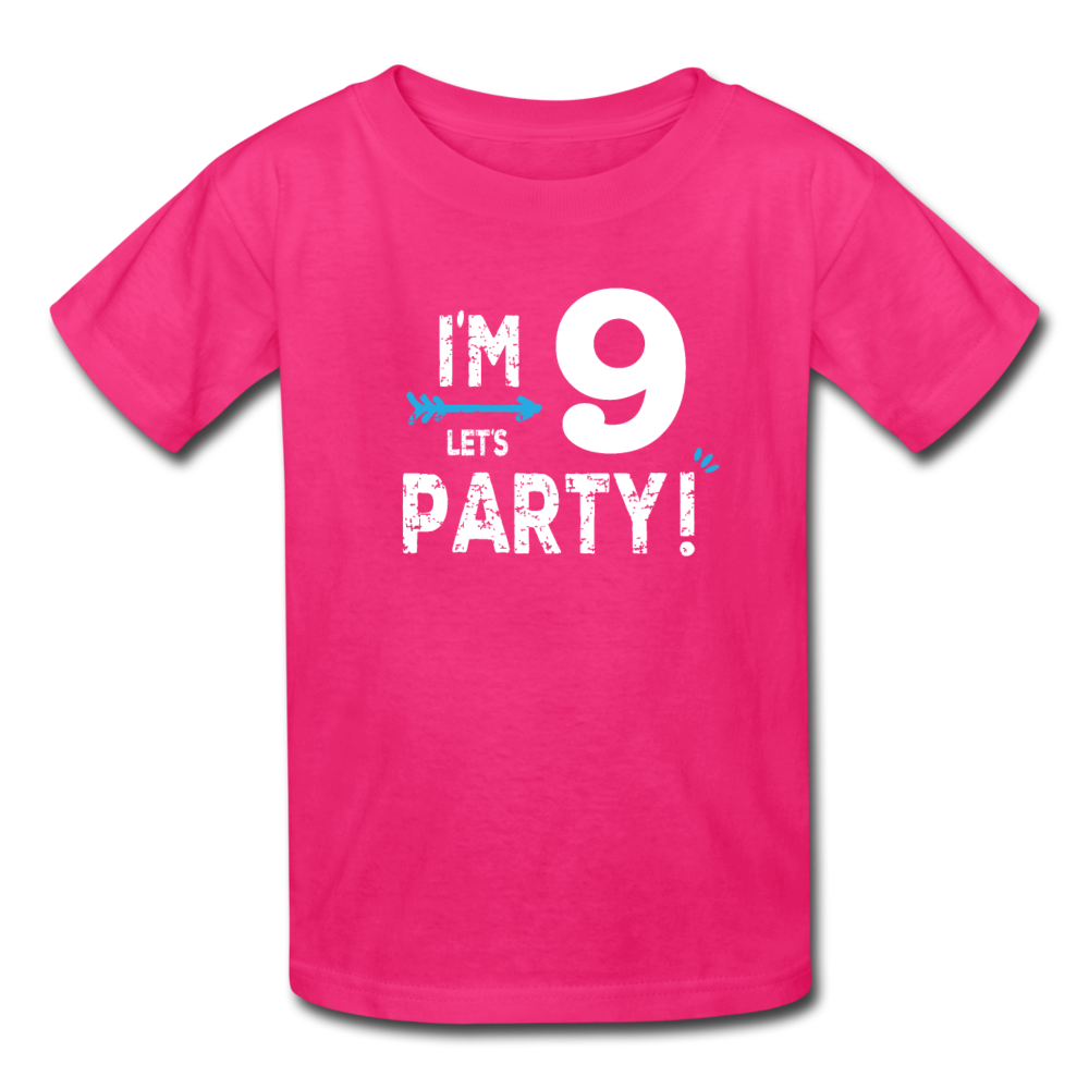 Boy 9th Birthday Shirt, I'm Nine Lets Party Kids' T-Shirt Fruit of the Loom - fuchsia