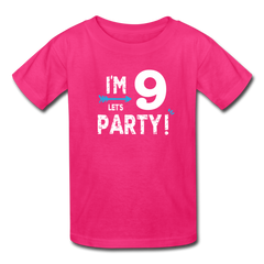 Boy 9th Birthday Shirt, I'm Nine Lets Party Kids' T-Shirt Fruit of the Loom - fuchsia