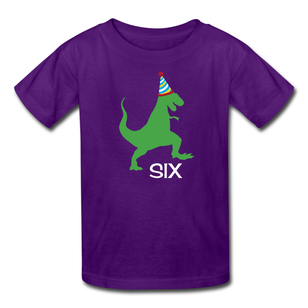 Sixth Birthday Boy Shirt, Dinosaur 6th Birthday T-Shirt, Kids Fruit of the Loom Shirt - purple