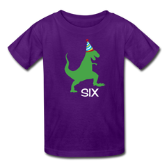 Sixth Birthday Boy Shirt, Dinosaur 6th Birthday T-Shirt, Kids Fruit of the Loom Shirt - purple