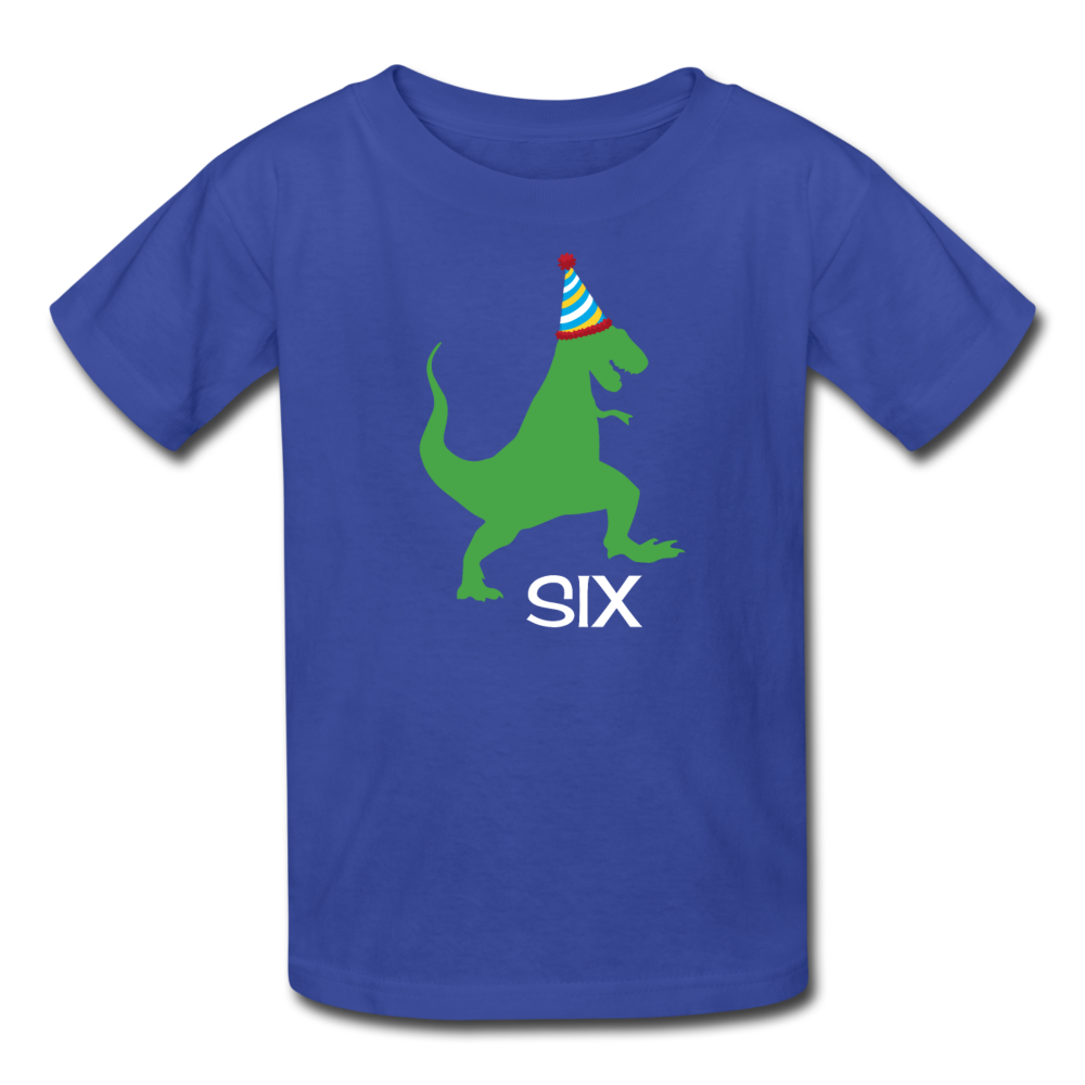Sixth Birthday Boy Shirt, Dinosaur 6th Birthday T-Shirt, Kids Fruit of the Loom Shirt - royal blue