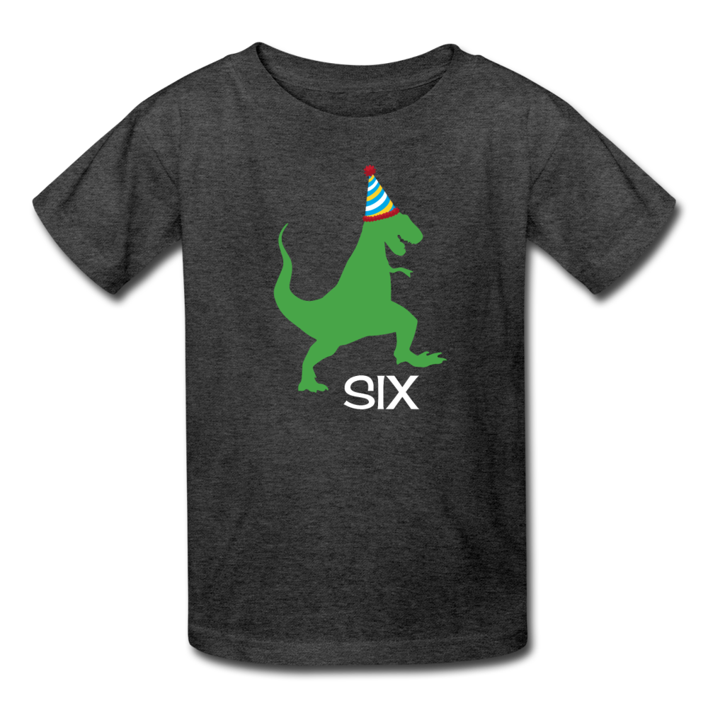 Sixth Birthday Boy Shirt, Dinosaur 6th Birthday T-Shirt, Kids Fruit of the Loom Shirt - heather black