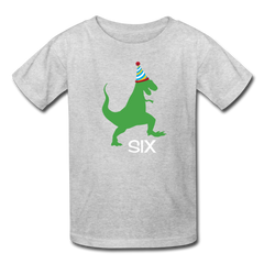 Sixth Birthday Boy Shirt, Dinosaur 6th Birthday T-Shirt, Kids Fruit of the Loom Shirt - heather gray