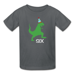 Sixth Birthday Boy Shirt, Dinosaur 6th Birthday T-Shirt, Kids Fruit of the Loom Shirt - charcoal