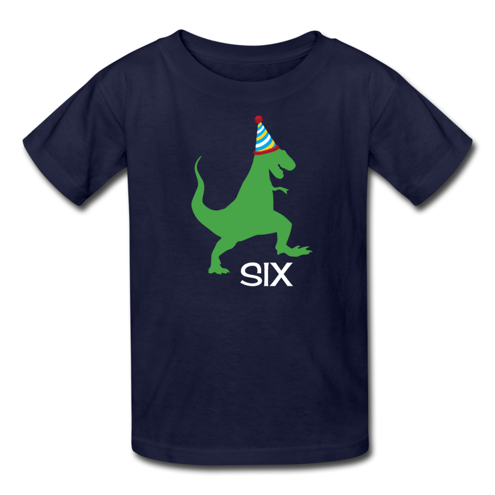 Sixth Birthday Boy Shirt, Dinosaur 6th Birthday T-Shirt, Kids Fruit of the Loom Shirt - navy