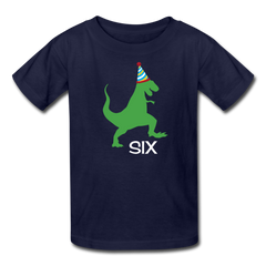 Sixth Birthday Boy Shirt, Dinosaur 6th Birthday T-Shirt, Kids Fruit of the Loom Shirt - navy