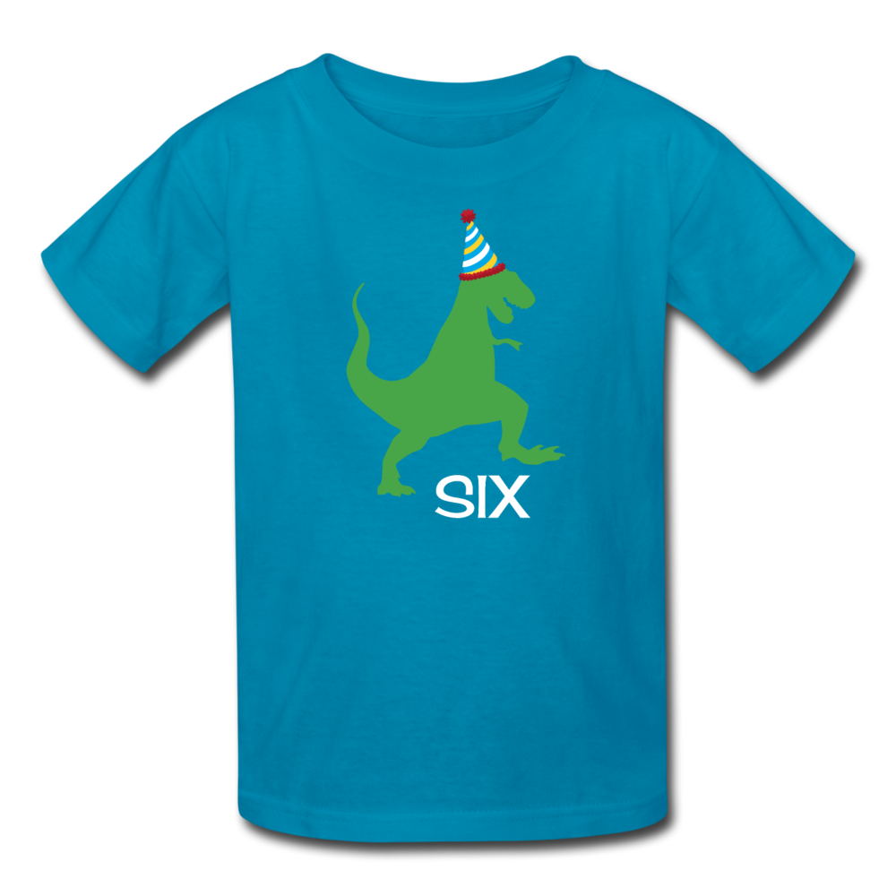 Sixth Birthday Boy Shirt, Dinosaur 6th Birthday T-Shirt, Kids Fruit of the Loom Shirt - turquoise