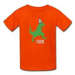 Sixth Birthday Boy Shirt, Dinosaur 6th Birthday T-Shirt, Kids Fruit of the Loom Shirt - orange