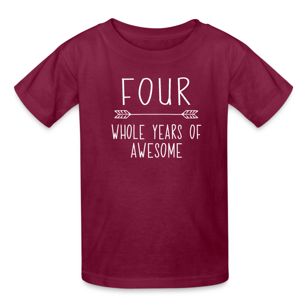 Boy 4th Birthday Shirt, 4 Whole Years of Awesome, Kids' T-Shirt Fruit of the Loom - burgundy