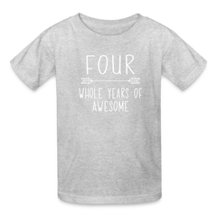 Boy 4th Birthday Shirt, 4 Whole Years of Awesome, Kids' T-Shirt Fruit of the Loom - heather gray