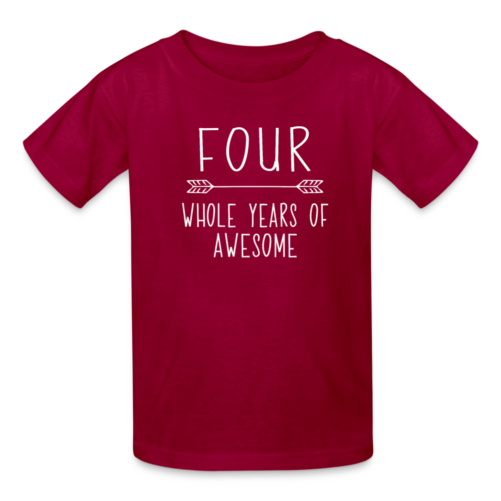 Boy 4th Birthday Shirt, 4 Whole Years of Awesome, Kids' T-Shirt Fruit of the Loom - dark red