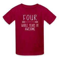 Boy 4th Birthday Shirt, 4 Whole Years of Awesome, Kids' T-Shirt Fruit of the Loom - dark red
