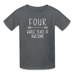 Boy 4th Birthday Shirt, 4 Whole Years of Awesome, Kids' T-Shirt Fruit of the Loom - charcoal