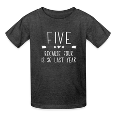 Girls 5th Birthday Shirt, 5 Whole Years of Awesome, Kids' T-Shirt Fruit of the Loom - heather black