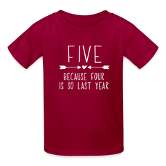 Girls 5th Birthday Shirt, 5 Whole Years of Awesome, Kids' T-Shirt Fruit of the Loom - dark red