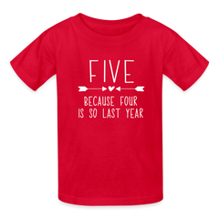 Girls 5th Birthday Shirt, 5 Whole Years of Awesome, Kids' T-Shirt Fruit of the Loom - red