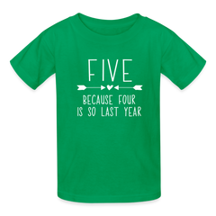 Girls 5th Birthday Shirt, 5 Whole Years of Awesome, Kids' T-Shirt Fruit of the Loom - kelly green