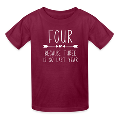 Girls 4th Birthday Shirt, 4 Whole Years of Awesome, Kids' T-Shirt Fruit of the Loom - burgundy