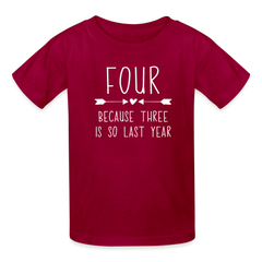 Girls 4th Birthday Shirt, 4 Whole Years of Awesome, Kids' T-Shirt Fruit of the Loom - dark red
