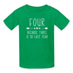 Girls 4th Birthday Shirt, 4 Whole Years of Awesome, Kids' T-Shirt Fruit of the Loom - kelly green