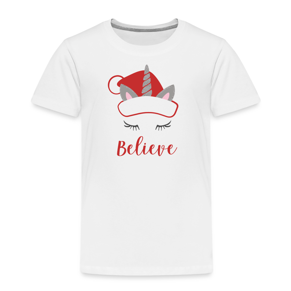 Kids Christmas Shirt, Believe Unicorn Christmas T-Shirt for Girls, Toddler Premium T-Shirt - white