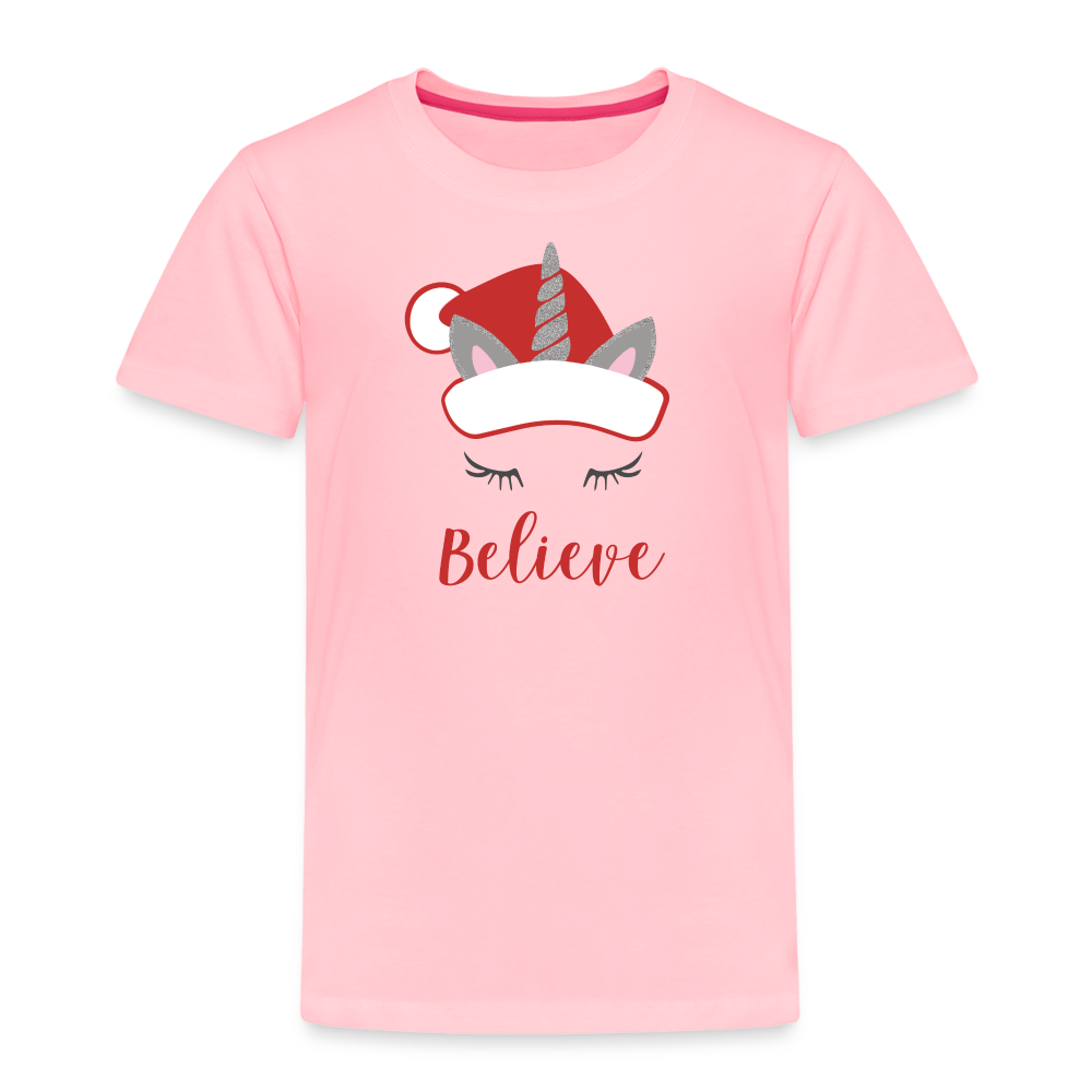 Kids Christmas Shirt, Believe Unicorn Christmas T-Shirt for Girls, Toddler Premium T-Shirt - pink